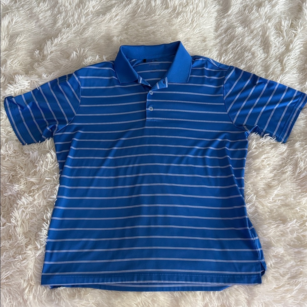 adidas Blue and White Striped Polo Shirt